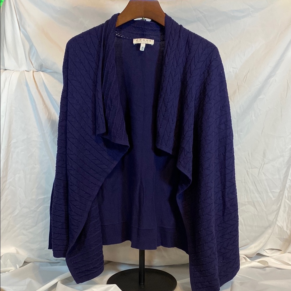 Chaus Blue Open-Front Cardigan with Waterfall Collar